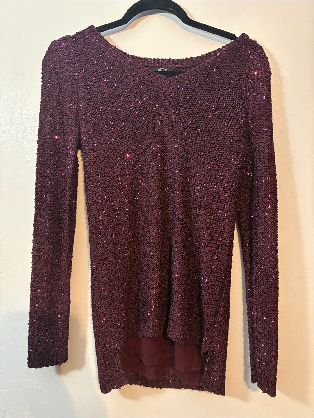 Apt. 9 Women's Sequin Knit Long-Sleeve Sweater - Burgundy